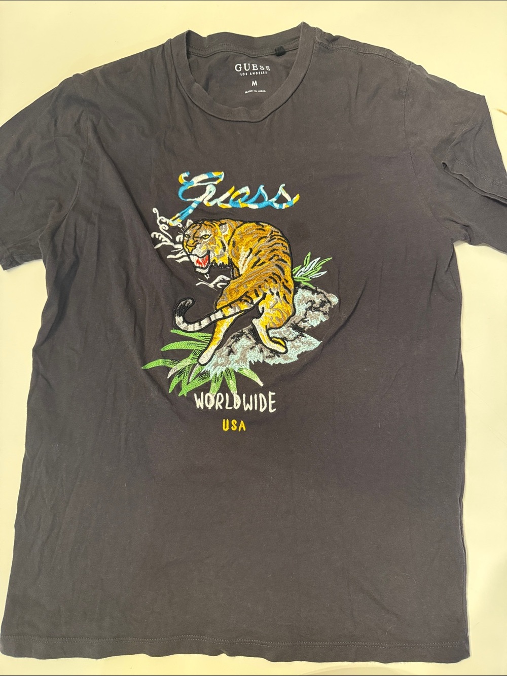 Guess Black Tiger Embroidered Graphic Tee
